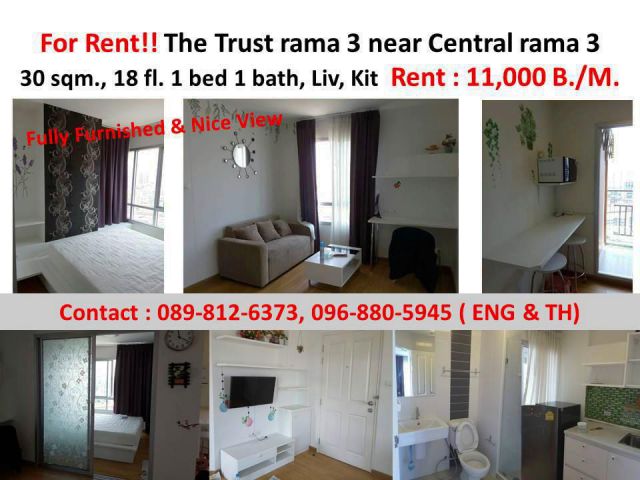 For Rent!!! The Trust Condo (Ratchada-rama 3) fully furnished Near Central rama 3