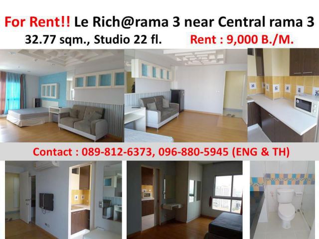 For Rent!! Le Rich@ Rama 3  condos in the heart of the city. Fully equipped, near Central rama 3.