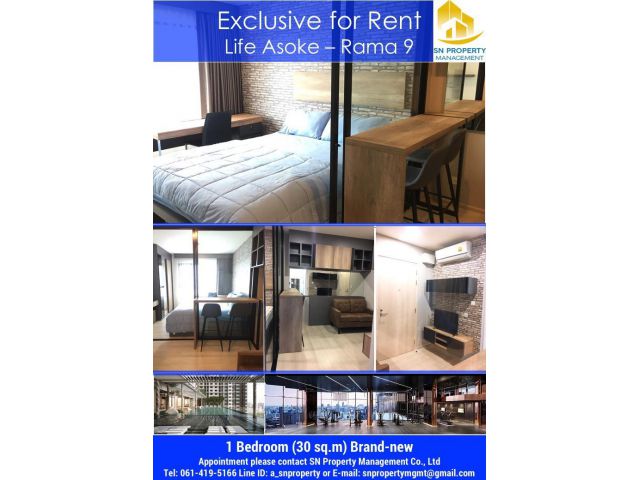 (Sale) 1 Bedroom (30 sq.m) fully-furnished at Life Asoke-Rama 9 with 1 yr contract residence