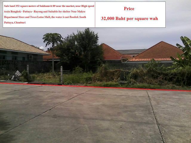 Land for sale 325 square meters, build a house near the market, near Sukhumvit Road, South Pattaya.