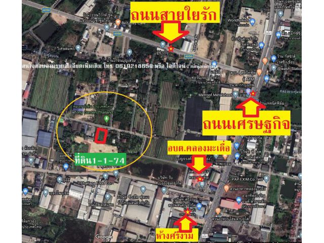 ขายที่ดินใกล้ถนนเศรษฐกิจ/ถนนสายใยรัก เนื้อที่ 1ไร่1งาน74ตรว. ติดถนนคอนกรีต หน้ากว้าง35เมตร อ.กระทุ่มแบน จ.สมุทรสาคร