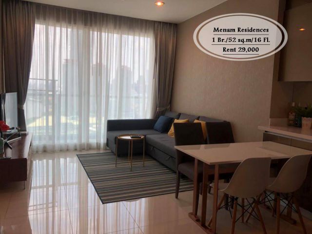 เช่า-Menam Residences / 1 นอน/ 52 ตรม./ ชั้น 16 วิวแม่น้ำ เช่า 29,000