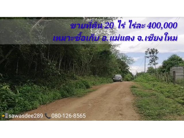 ขายที่ดินแม่แตง ที่เนิน ติดถนน มีไฟฟ้า เนื้อที่ 20 ไร่ ไร่ละ 400,000