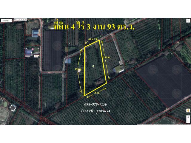 PH873 ขายที่ดิน 4 ไร่ 3 งาน 93 ตารางวา ครุฑแดง ติดถนนคอนกรีต