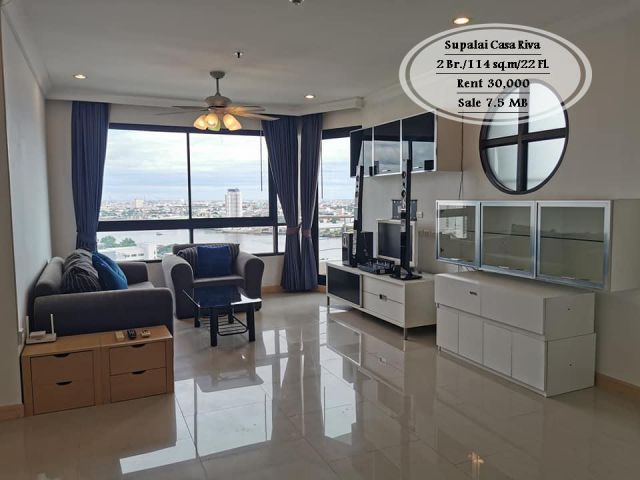 ขาย&เช่า -Supalai Casa Riva /2 นอน/ 114 ตรม / ชั้น 22 วิวแม่น้ำ ขาย 7.5 ล้าน/เช่า 30,000