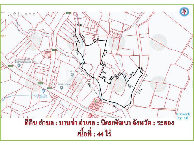 ขายถูกที่ดินบนถนนหนองตะพาน-มาบข่า นิคมพัฒนา ระยอง 44 ไร่
