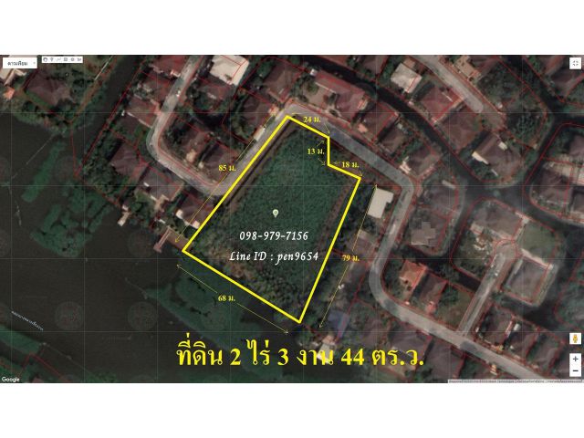 PH973 ขายที่ดินติดริมน้ำ เนื้อที่ 2 ไร่ 3 งาน 44 ตารางวา ในหมู่บ้าน ผังสีเหลือง