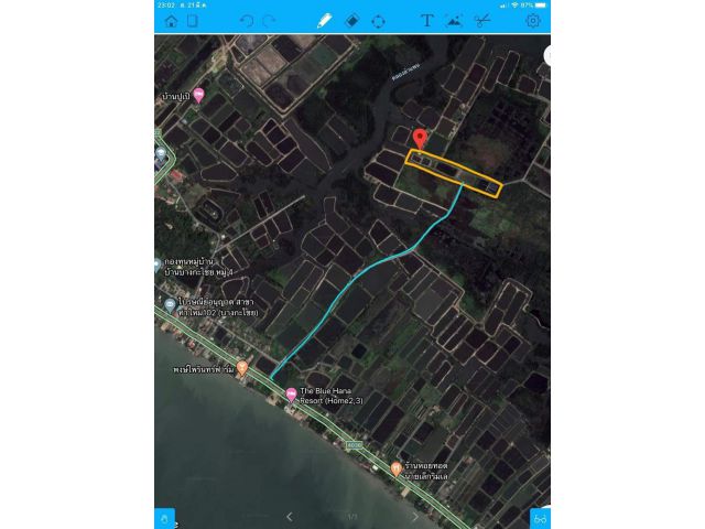 Ps115 ขายที่ดินบ่อกุ้งเหมาะทำโฮมสเตย์ รีสอร์ทเพราะใกล้ทะเล1.1km.
