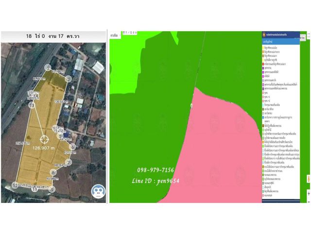 PH20 ขายที่ดิน 18 ไร่ 17 ตารางวาติดทางหลวงแผ่นดิน 201 ผังที่สีชมพู