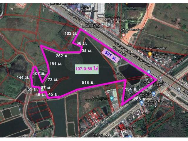ที่ดิน107ไร่ ติด บางนา-ตราด กม.49 หน้ากว้าง 590 ม.