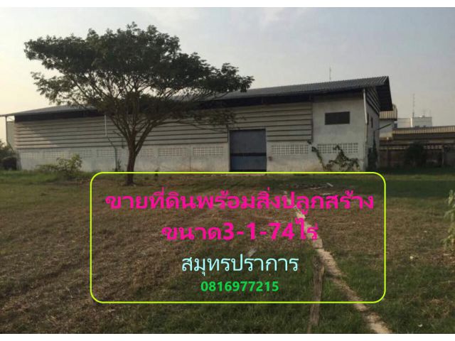 ขายที่ดินพร้อมสิ่งปลูกสร้างทำโรงงาน3-1-74ไร่ (ผังม่วง) ติดถนน ไฟฟ้า ประปา