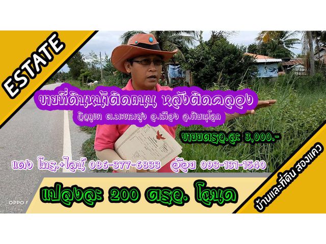 ขายที่ดิน หน้าติดถนน หลังติดคลอง หัววังกร่าง ต.มะขามสูง อ.เมืองพิษณุโลก ตรว.ละ 3,000