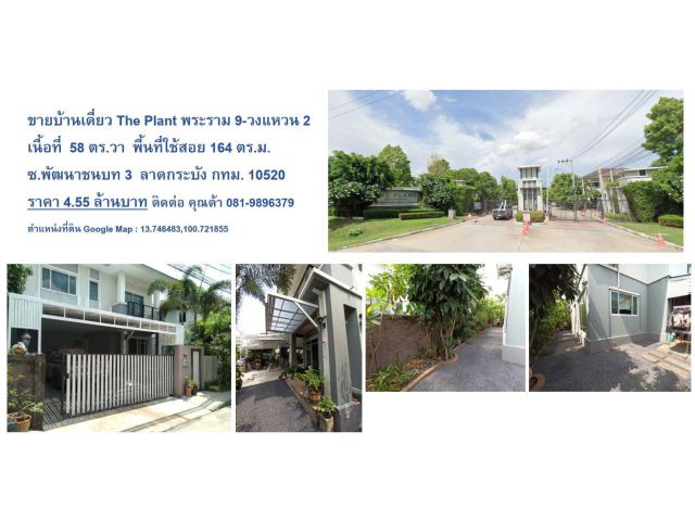 ขายบ้านเดี่ยว The Plant พระราม 9-วงแหวน 2  ที่ดิน 58 ตร.วา พื้นที่ใช้สอย 164 ตร.ม.