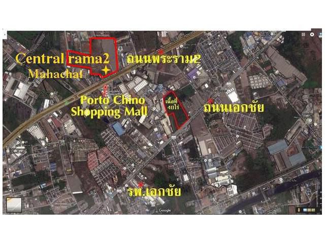 ขายที่ดิน 40-0-44 ตรว.ทำเลทอง ใกล้ตลาดมหาชัย เชนทรัส ติดถนนหลักเอกชัย ที่สวยหน้ากว้าง 170 เมตร