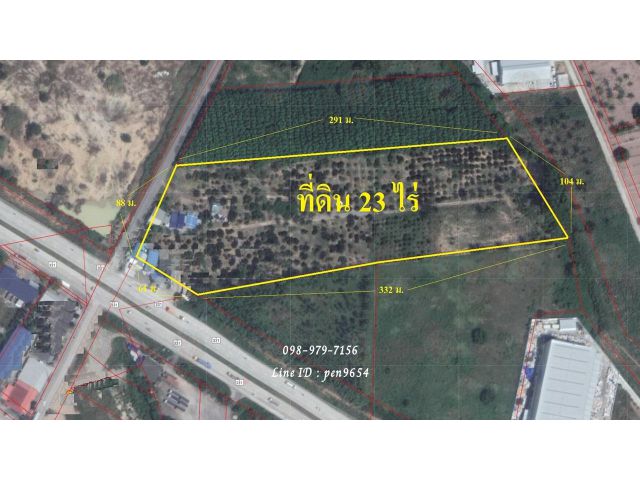 P55 ขายที่ดิน 23 ไร่ บ่อวิน ศรีราชา ติดถนน 331ติดปั๊มน้ำมัน 2 ปั๊ม ผังสีม่วง