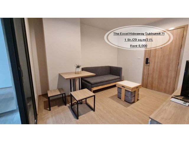เช่า- The Excel Hideaway Sukhumvit 71/ 1 ห้องนอน/ 29 ตร.ม. /ชั้น 3 ใกล้ BTS อ่อนนุช เช่า 8,000