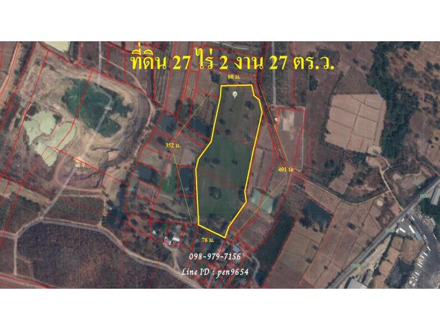 P65 ขายที่ดินแปลงสวย 27 ไร่ 2 งาน 27 ตารางวา แก่งคอย สระบุรี ผังสีเขียว