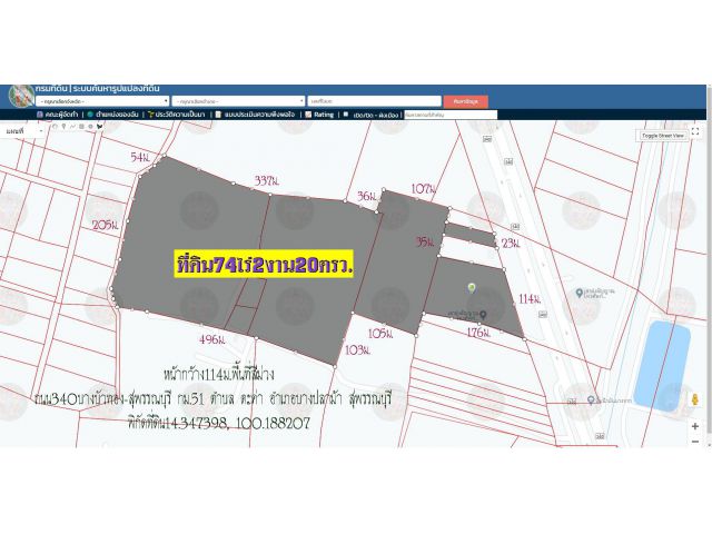 Land for sale 74 Rai 2 Ngan 20 Trw. Purple space Width 114 m, Road 340 Bang Bua Thong - Suphanburi Km.51 Taka Subdistric