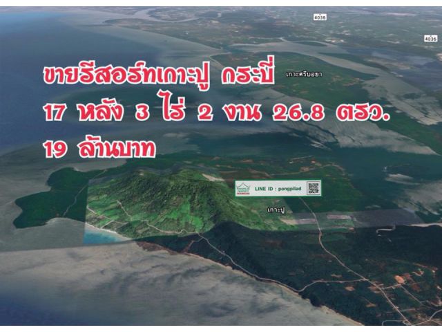 > ขายรีสอร์ทเกาะปู กระบี่ 17 หลัง 3 ไร่เศษ