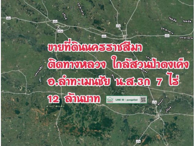 > ขายที่ดินนครราชสีมา ติดทางหลวง อ.ลำทะเมนชัย 7 ไร่