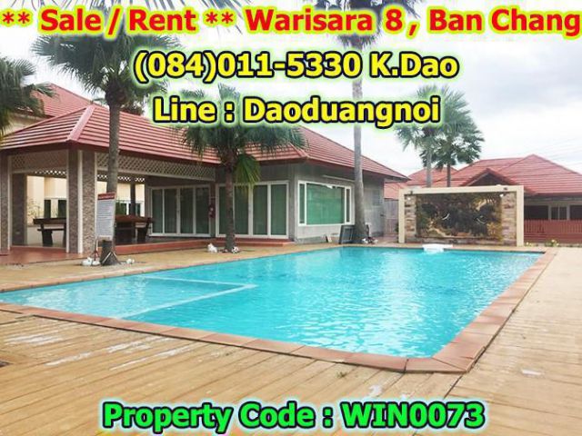 Sale / Rent  Corner house with plenty green lawn +++ Warisara 8, Ban Chang Rental fee 25,000 Baht