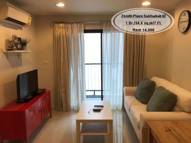 เช่า- Zenith Place Sukhumvit 42/1 ห้องนอน/ 34.6 ตร.ม. /ชั้น 7 ใกล้ BTS เอกมัย เช่า 14,000