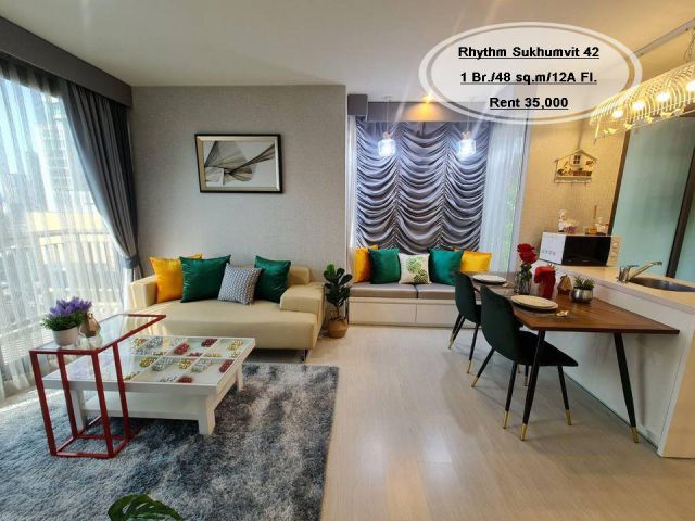 เช่า- Rhythm Sukhumvit 42/1 ห้องนอน/ 48 ตร.ม. /ชั้น 12A ใกล้ BTS เอกมัย  เช่า 35,000