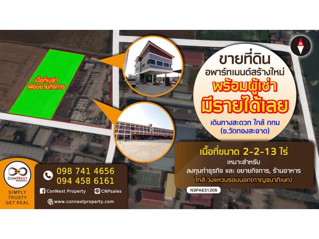 ขายด่วนที่ดิน+กิจการอพาร์ทเม้นท์ 2 อาคาร 3ชั้น พร้อมผู้เช่า อ.ลาดหลุมแก้ว จ.ปทุมธานี