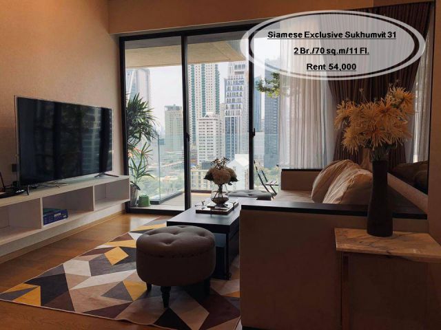 เช่า- Siamese Exclusive Sukhumvit 31 /2 ห้องนอน/ 70 ตร.ม. /ชั้น 11 ใกล้ BTS พร้อมพงษ์ เช่า 54,000