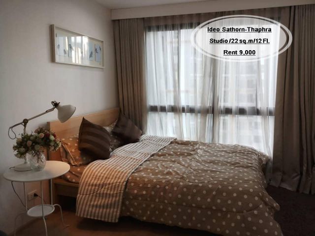 เช่า- Ideo Sathorn-Thaphra /Studio / 22 ตร.ม. /ชั้น 12 ใกล้ BTS โพธิ์นิมิต เช่า 9,000