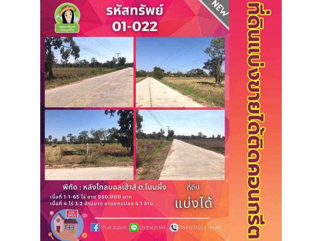 ที่ดินแบ่งได้ ต.โนนผึ้ง ราคาเบาๆ