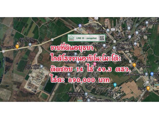 > ขายที่ดินอยุธยา ใกล้โรงงานอายิโนะโมะโต๊ะ ติดซอย 14 ไร่ 49.3 ตรว.