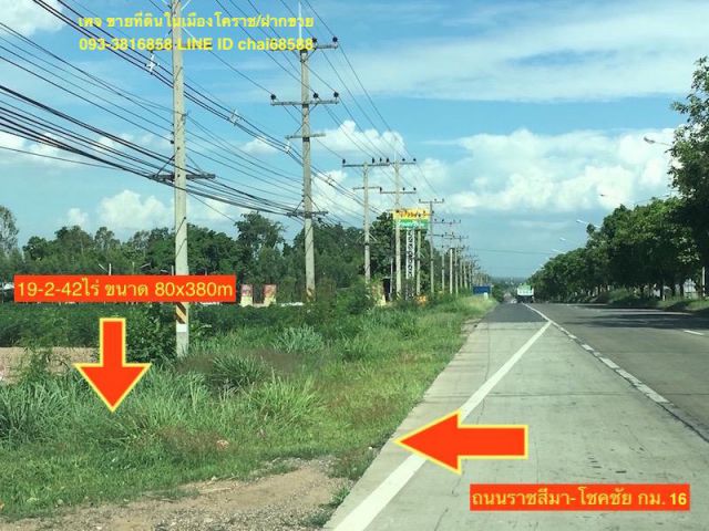 @@@ขายที่ดิน 19-2-42ไร่ ติดถนนราชสีมา-โชคชัย กม.16 ด่านเกวียน โคราช@@