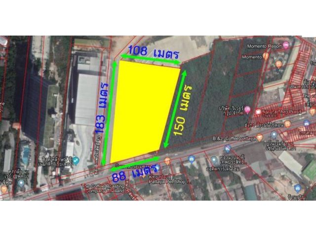 ขายที่ดินพัทยาติดถนนเทพประสิทธิ์ทำเลทอง เนื้อที่ 10ไร่ ขายไร่ละ 52 ล้าน