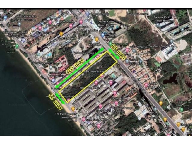 ขายที่ดินติดหาดถนนเลียบหาดจอมเทียนพัทยา 24-1-0ไร่ เหมาะสร้างโรงแรมห้างสรรพสินค้า