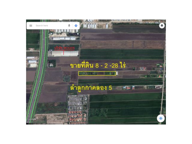 ขาย ที่ดิน 8 ไร่ แบ่งขายได้ ลำลูกกาคลอง 5 ติดมอเตอร์เวย์ ขาย 15,000 ต่อตร.ว. เหมาะทำโกดัง