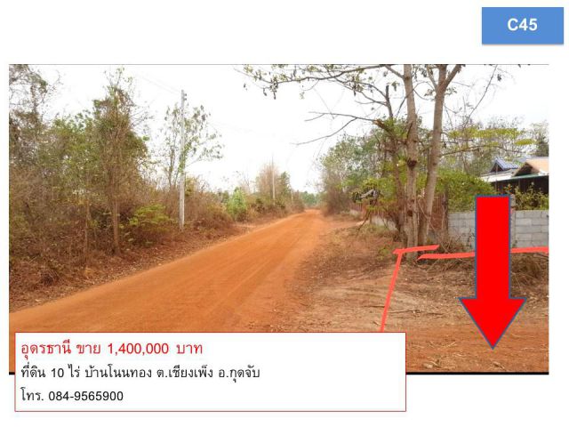 ขาย .. ที่ดิน 10 ไร่ (C45) ต.เชียงเพ็ง อ.กุดจับ อุดรธานี