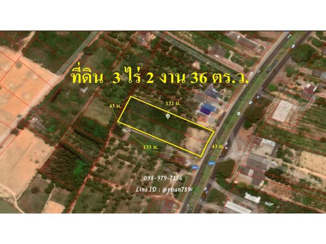 P247 ขายที่ดิน 3 ไร่ 2 งาน 36 ตร.ว. กุยบุรี ประจวบคีรีขันธ์ หน้าติดถนนหลังติดคลอง เหมาะทำธุรกิจ