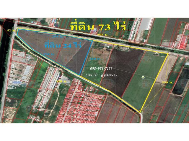 P254 ขายที่ดิน 73 ไร่ อำเภอปากเกร็ดติดถนนเลียบคลองชลประทาน ใกล้โลตัส