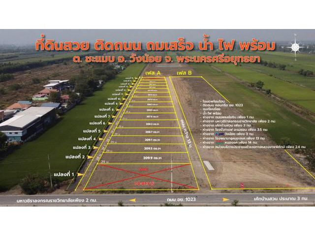 ขายที่ดินสวยด่วนสดผ่อน+ถม+น้ำไฟพร้อม อ.วังน้อย