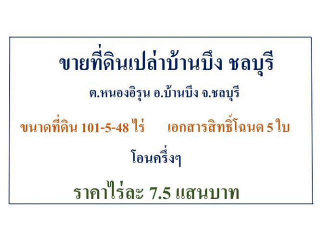 ด่วน! ขายที่ดินเปล่า อ.บ้านบึง จ.ชลบุรี