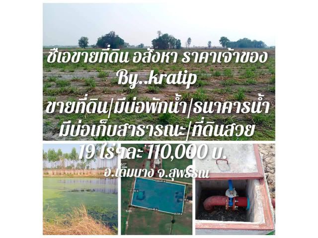 ขายที่ดิน 19 ไร่ ติดถนน ใกล้สระ เดิมบาง สุพรรณบุรี ไร่ละแสน