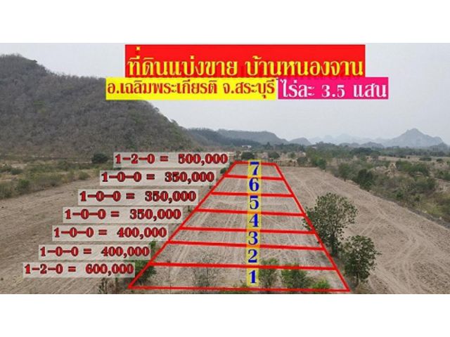 ที่ดินแบ่งขาย ไร่ละ 350,000 บาท บ้านหนองจาน อ.เฉลิมพระเกียรติ จ.สระบุรี ที่ดินเรียบเสมอกันทั้งแปลง