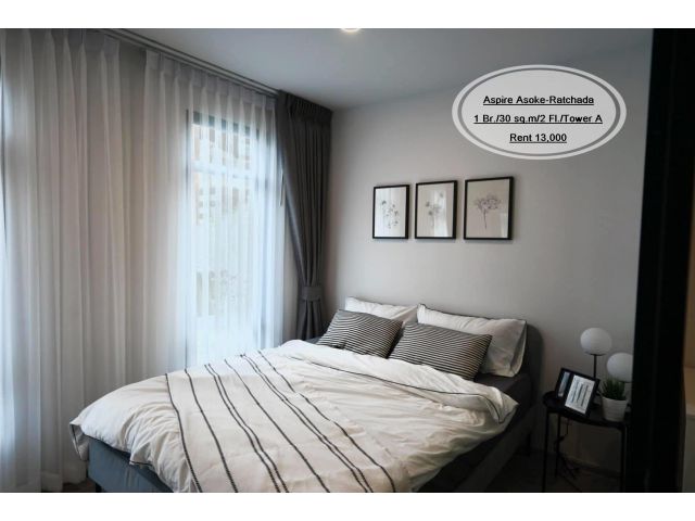 เช่า- Aspire Asoke-Ratchada /1 bedroom/ 30 ตร.ม. /ชั้น 2 ใกล้ MRT พระราม 9 เช่า 13,000