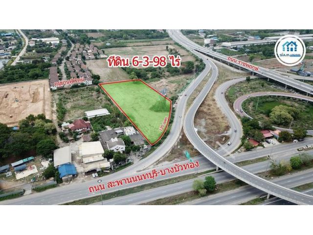 ขาย ที่ดิน 6-3-98 ไร่ ริมถนน สาย345(ถ.สะพานนนทบุรี-บางบัวทอง) ใกล้ทางลงถนนราชพฤกษ์ ต.คลองข่อย อ.ปากเกร็ด จ.นนทบุรี