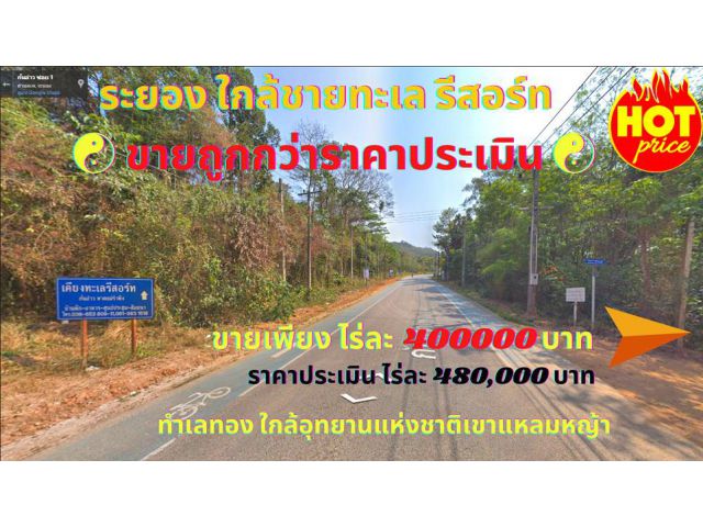 ขายที่ดินระยอง ใกล้ชายทะเล อ.เมือง จ.ระยอง 21 ไร่ *ขายต่ำกว่าราคาประเมิน* ใกล้อุทยานเขาแหลมหญ้า
