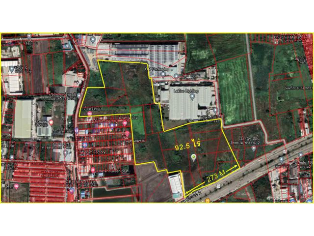 SS235 ขายที่ดิน 92 ไร่ ติดถนนพระราม 2 ฝั่งขาเข้า กทม ก่อนถึงถนนเอกชัย ราคาถูกที่สุด