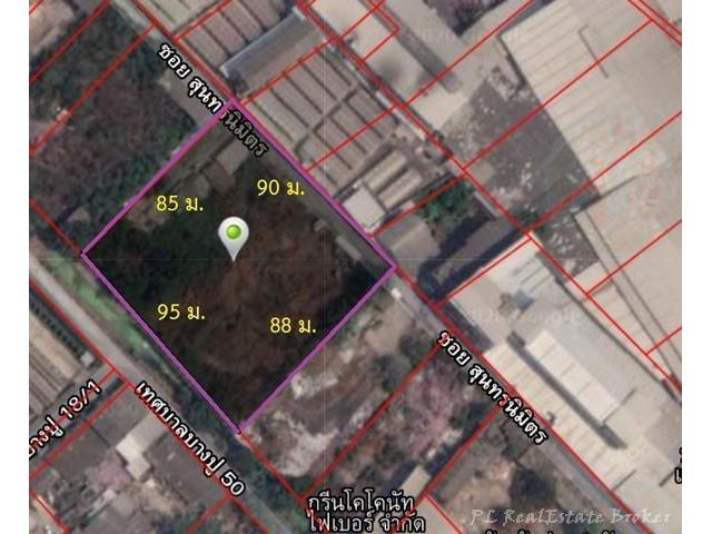 PT12 ขายที่ดิน 5 ไร่ ผังสีม่วง ซอยเทศบาลบางปู 18 หรือ ซอยเทศบาลบางปู 54 ถนนท้ายบ้าน เหมาะสร้างโกดัง หรือโรงงาน ใกล้ BTS