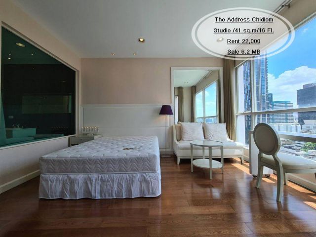 เช่า&ขาย- The Address Chidlom /Studio / 41 ตร.ม. /ชั้น 16 ใกล้ BTS ชิดลม เช่า 22,000/ขาย 6.2 ล