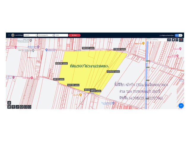 ขายที่ดิน597ไร่3งาน28ตรว. พื้นที่สีเขียว หน้ากว้าง1321ม. ถนนเลียบคลองบางหลวง ตำบล ระแหง อำเภอ ลาดหลุมแก้ว ปทุมธานี